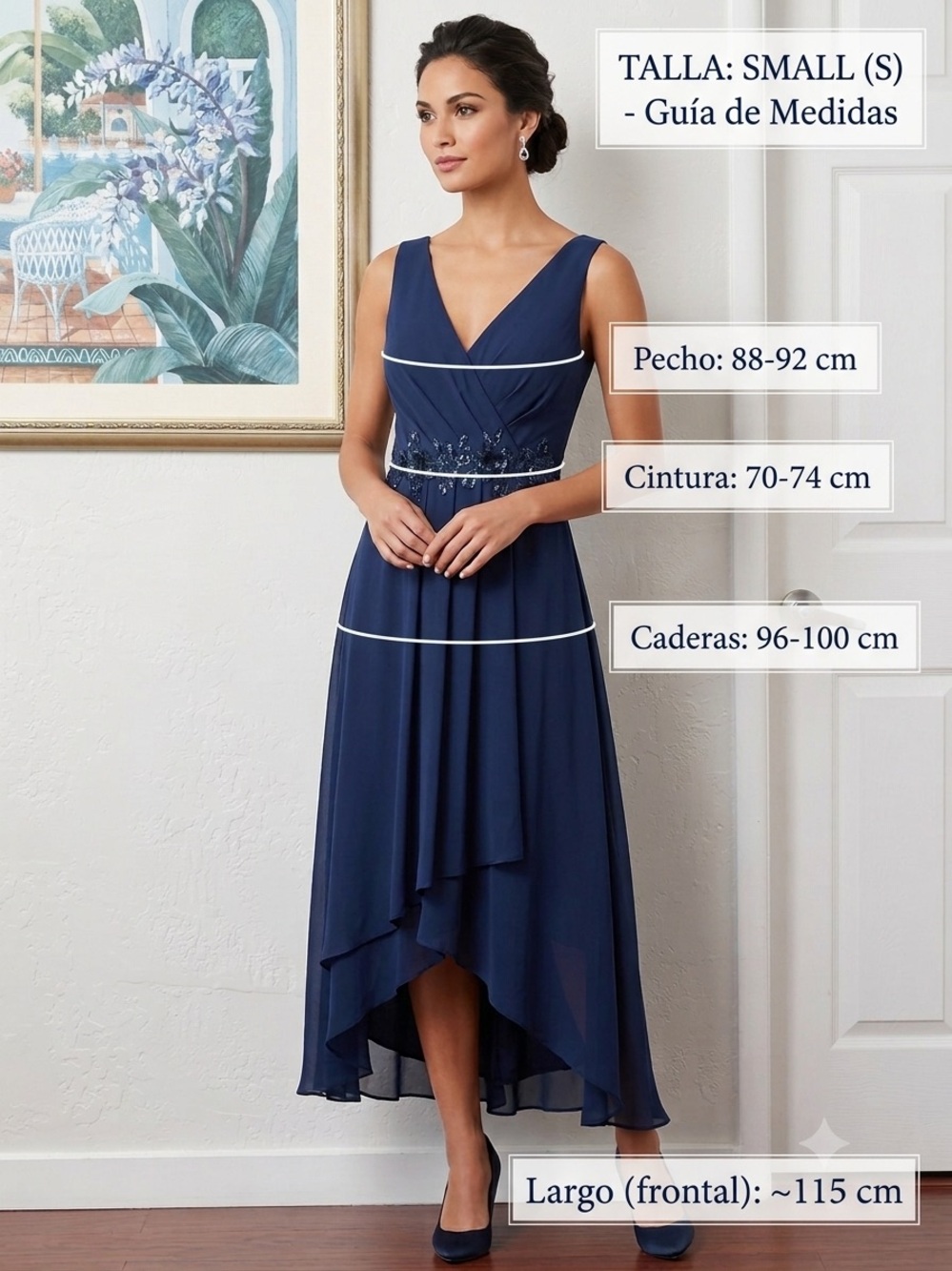 Ever Pretty Navy V-Neck High-Low Chiffon Dress